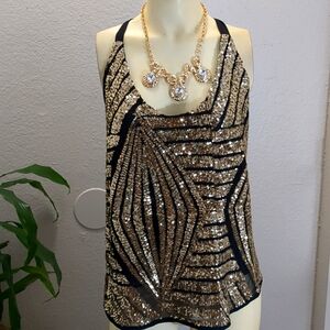 Sequined Gold & Black Top Plus Size